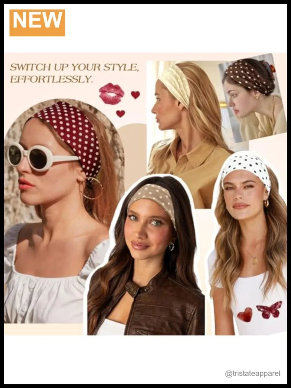 6 Pack Polka Dot Headbands for Women Non Slip Elastic Hair Bands Yoga Workouts